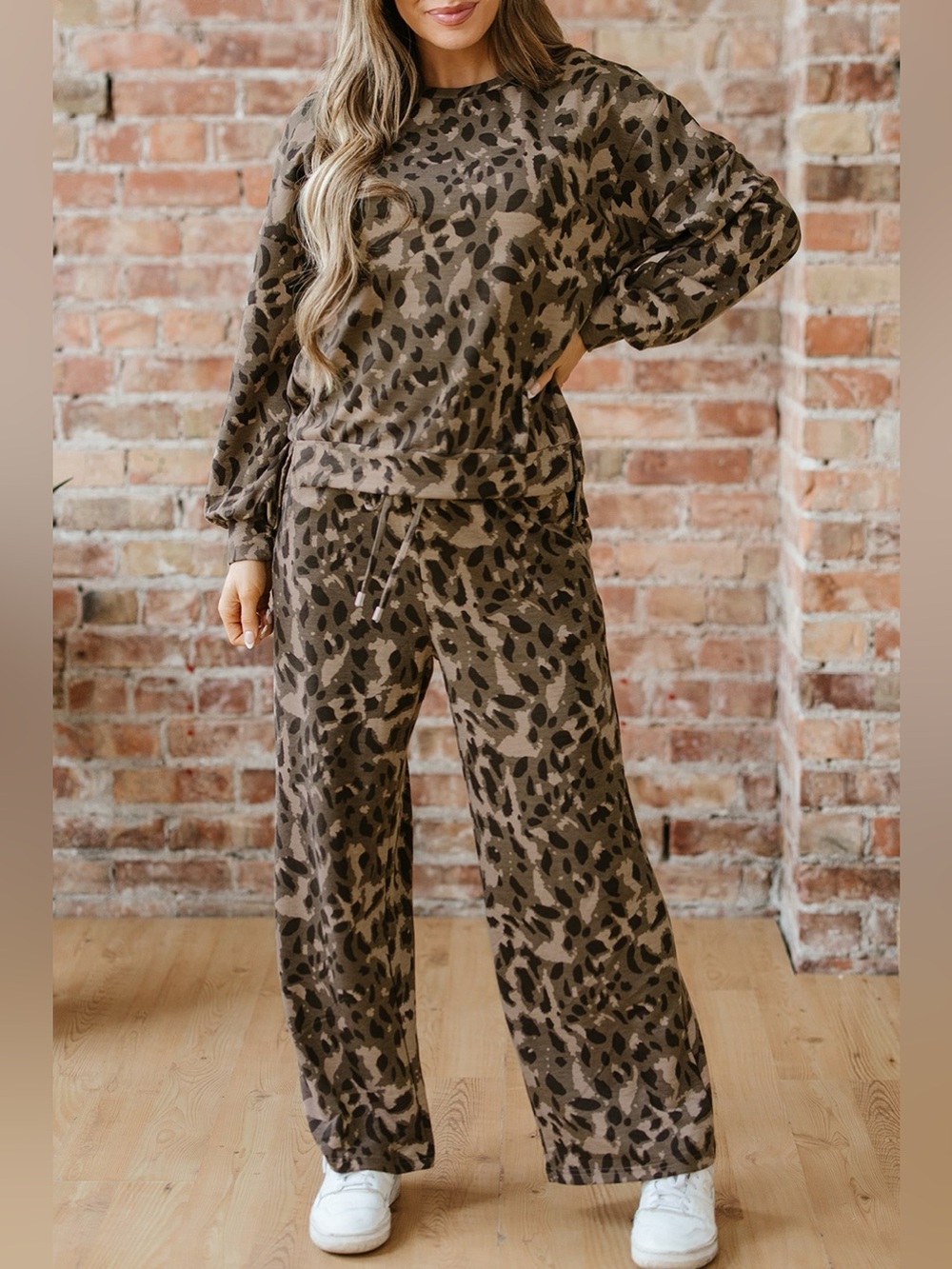 Leopard Print Long Sleeve Top and Pants Set